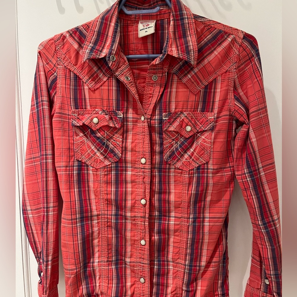 Kids True Religion Red and Blue Plaid Shirt